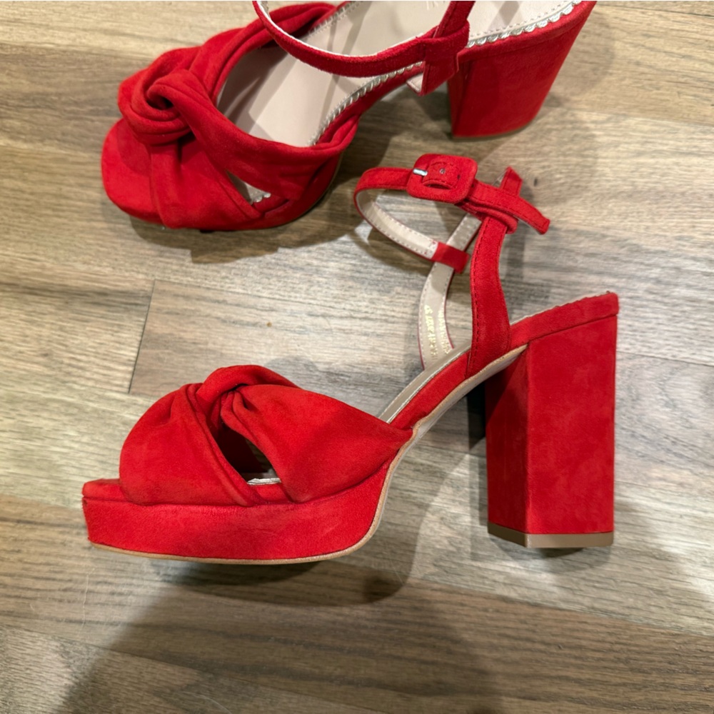 Boden Bold Red Suede Block Heel Sandals